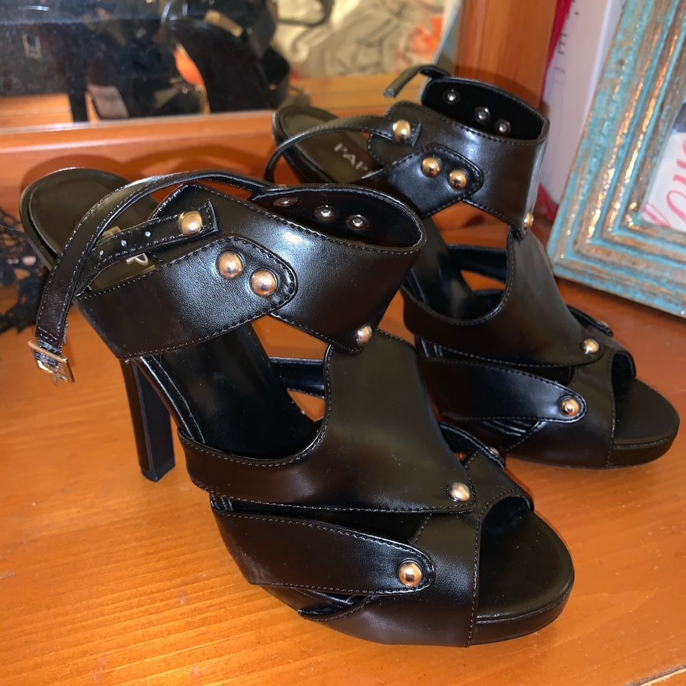 Paprika Black Faux Leather High Heels Size 8